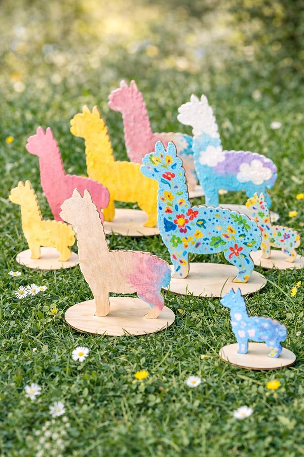 10 Pcs Wooden Alpaca Figures with Stand | Unfinished Wood DIY Painting Craft Kit