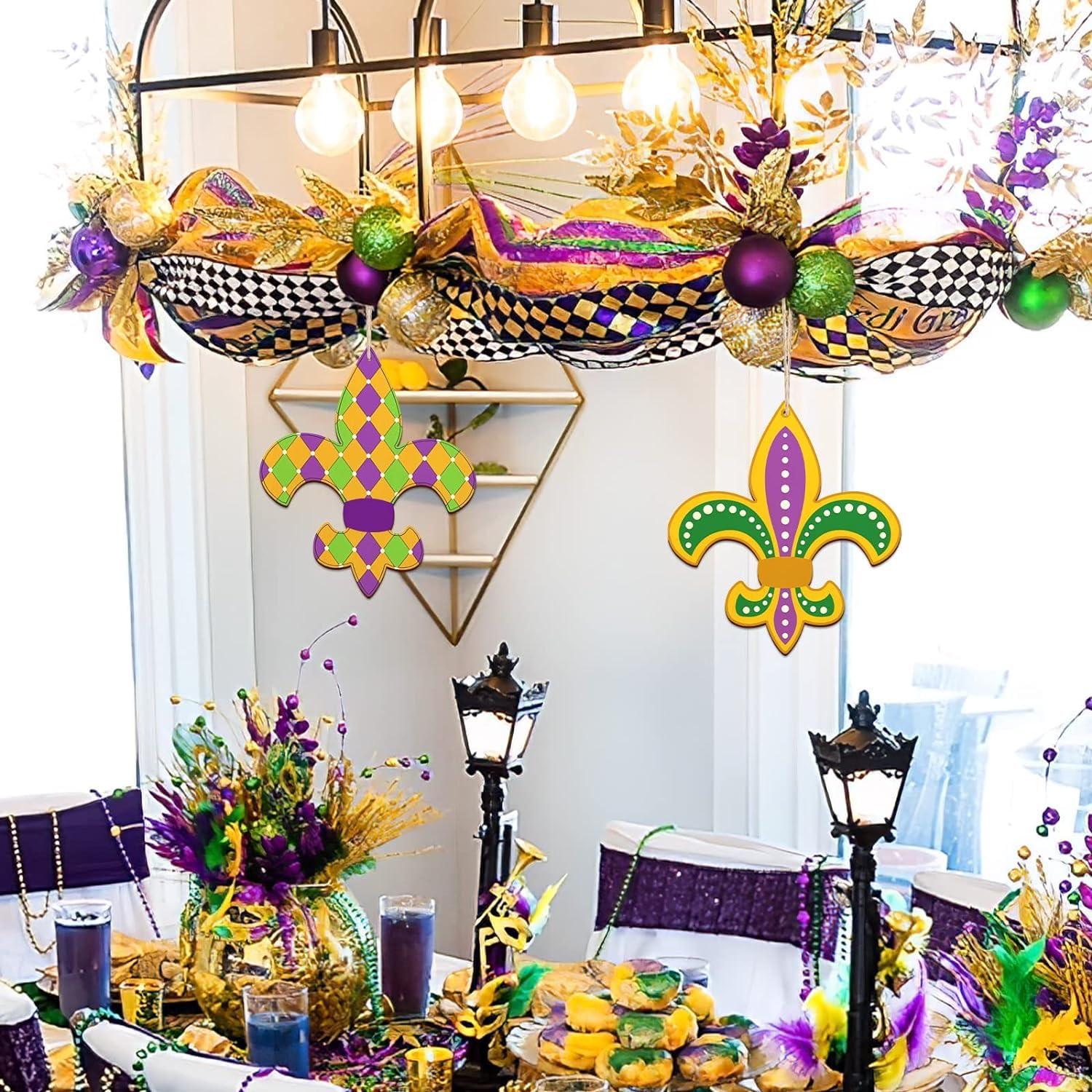 Curious Button 5 Pieces Unfinished Wooden Fleur de Style Hanging Ornament for DIY Home Decoration, MDF Cutouts, Perfect Wooden Cutouts for Home Decor, Charming Wooden Hanging Ornaments (6.77x6.37IN) - Haoser