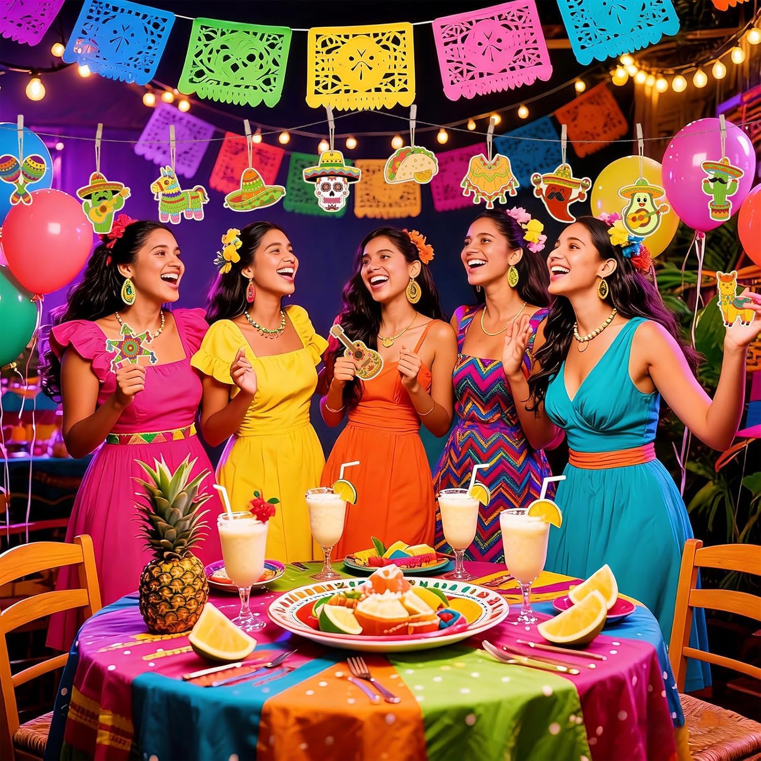 12 Pcs Cinco De Mayo Wooden Cutouts for DIY Craft | Mexican Fiesta Theme Unfinished Wood Shapes for Painting