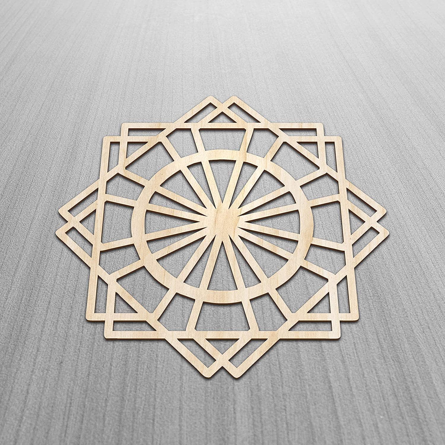 Haoser Mandala Wooden Wall Art, Traditional Star Ornament Polygonal Details, Birch Wood Plywood Rustic Wall Art Accent for Hallway Bedroom Living Room Cafes and Offices (Mandala Design-9_30CM) - Haoser