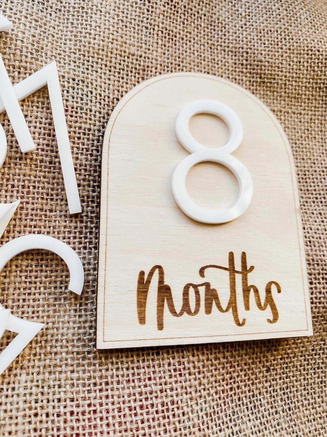 Haoser Wooden Monthly Milestone Discs for Baby Photos/Baby Milestone Cards/New Baby Gift, Baby Shower Gift|Milestone Cards Baby Monthly Milestone Marker Baby Shower Gift-0-12 Numbers -2 Boards - Haoser