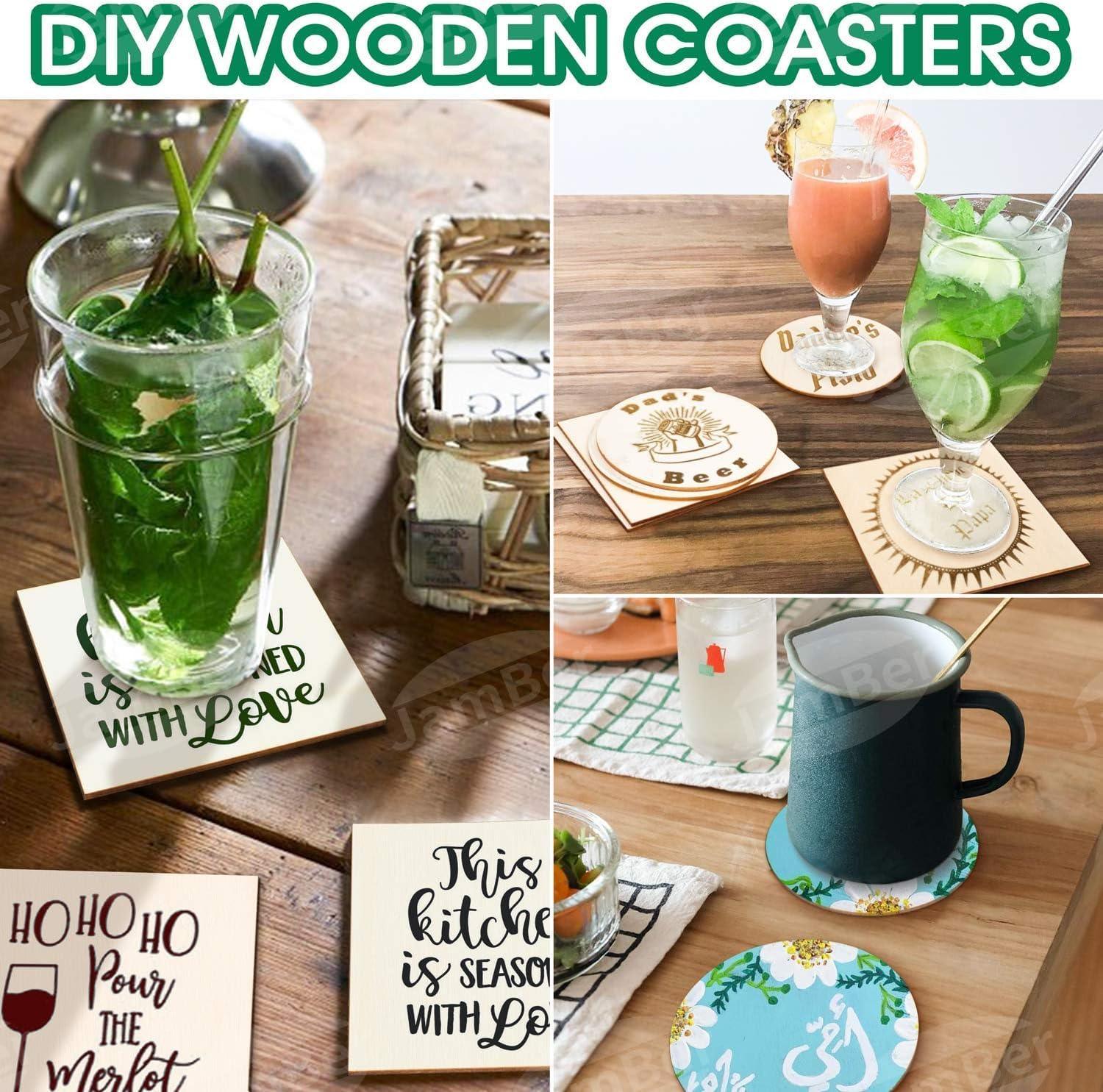 Haoser Combo 40 pcs MDF Art Craft Coaster 4" Inch Square + Round Shape Coasters Plain Wood Blank Cutouts for Tea Coffee Christmas Painting Slice Resin Mandala Arts Work & Decoration | Thickness:2.7 mm - Haoser