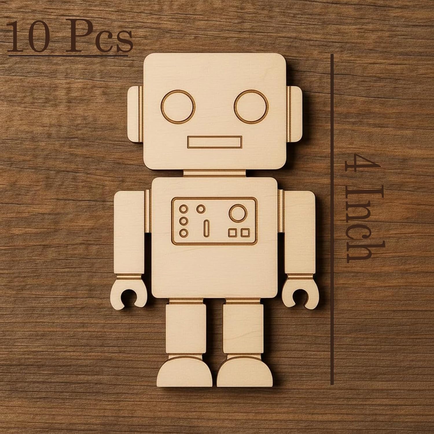 10 Pcs Robot Wooden Craft Blanks | 4 Inch MDF Robot Cutouts | DIY STEM Craft Shapes for Painting