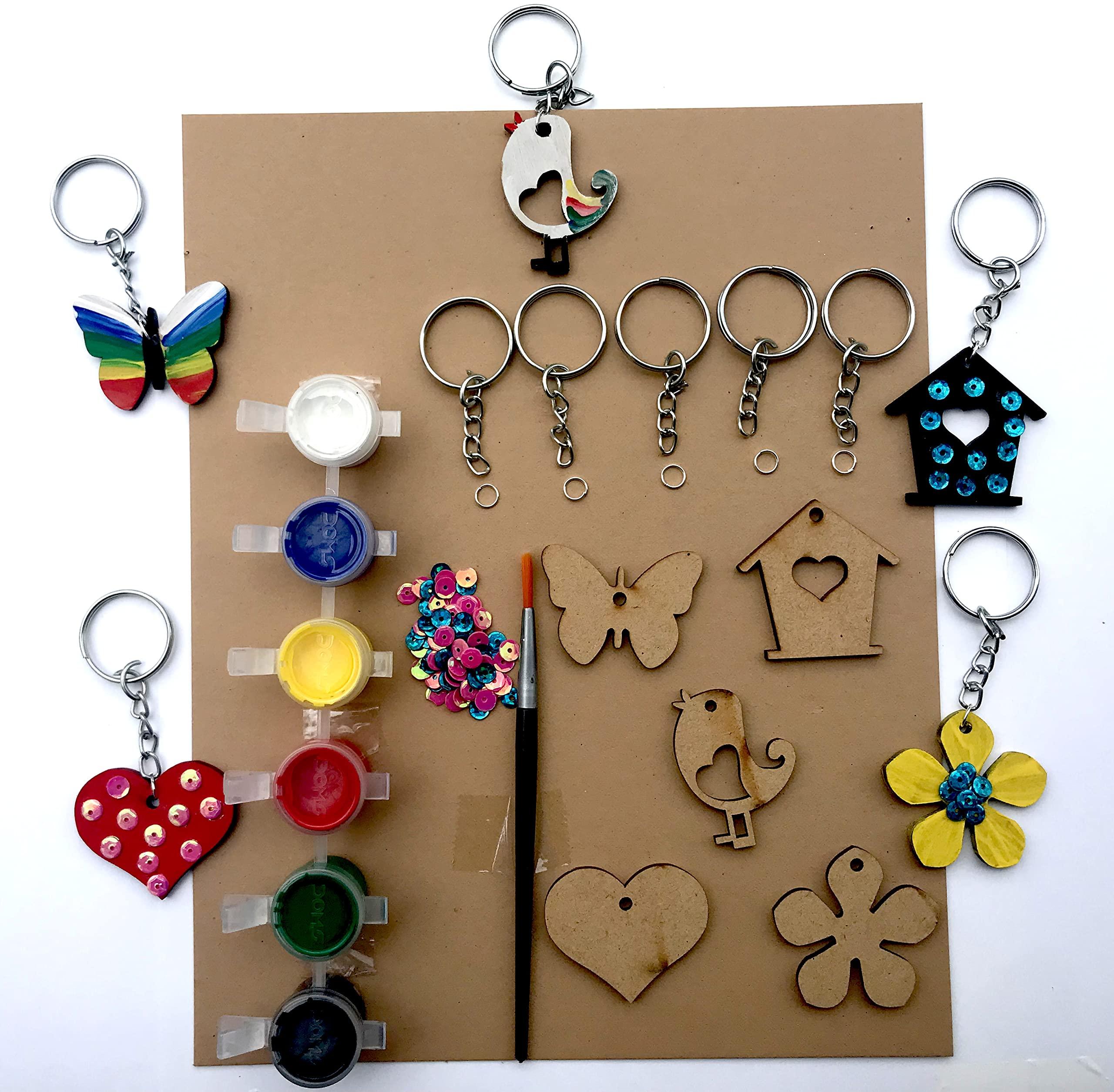 The Brown Box MDF Cut-Out Key Chain Making Kit for Kids,Art and Craft for Kids Ages 4-6, 6-8, 8-12,Hobby kit,Gifts for Boys and Girls, DIY Activity Kit,Birthday Return Gift. - Haoser