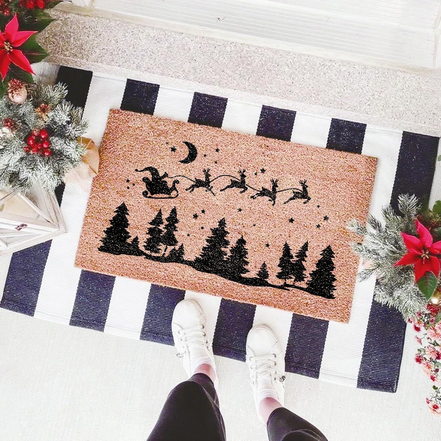 6 Pcs Christmas Window Stencils | Reusable Winter Scene, Forest Pine & Reindeer Templates