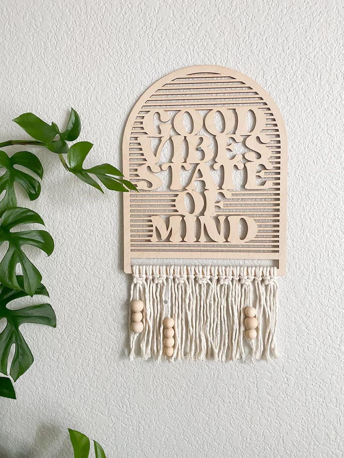 Haoser Good Vibes State of Mind macrame wall hanging arch sign retro decor