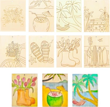 16 Pcs Wooden Summer Cutouts for Kids DIY Craft | Unfinished Wood Shapes 5.9 x 4.7 Inch