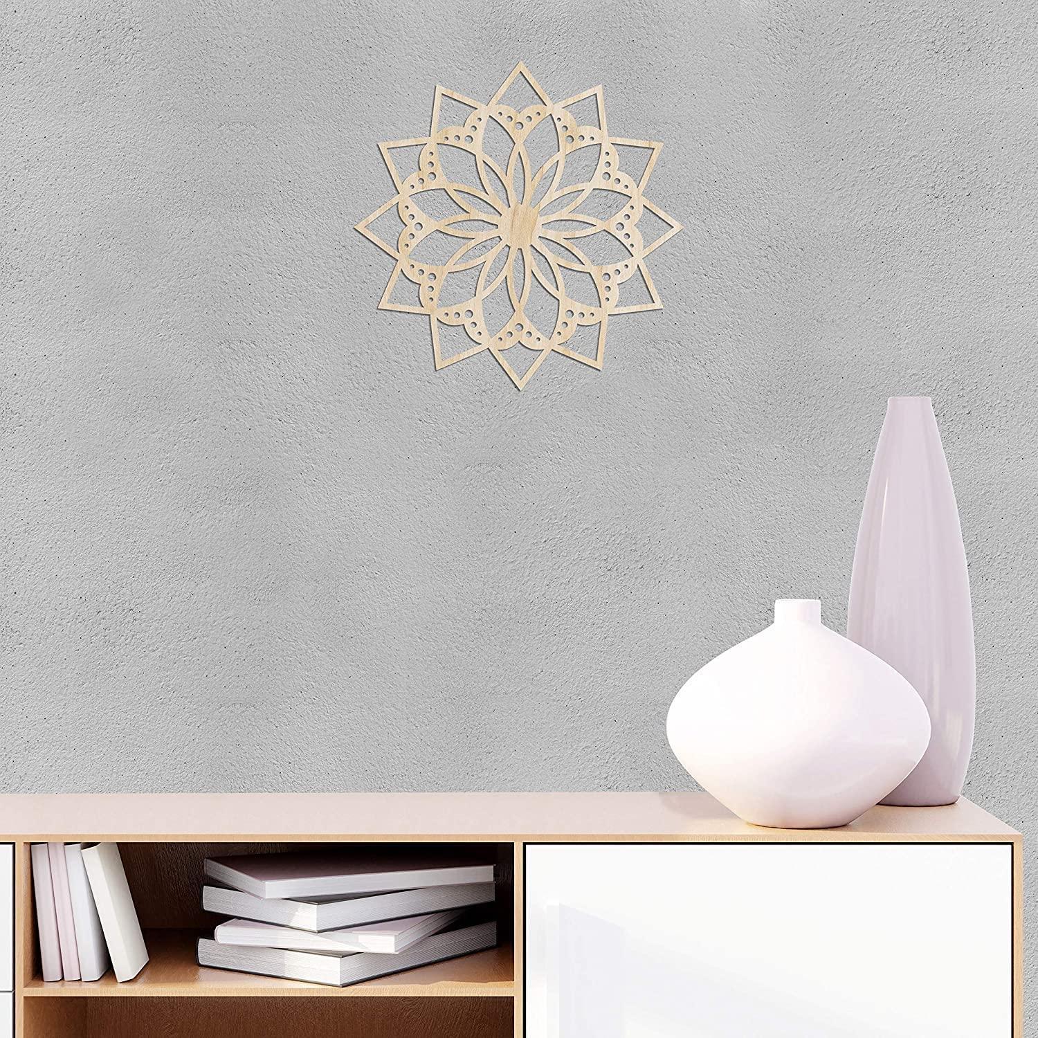 Haoser Mandala Wooden Wall Art, Traditional Star Ornament Polygonal Details, Birch Wood Plywood Rustic Wall Art Accent for Hallway Bedroom Living Room Cafes and Offices (Mandala Design-6_30CM) - Haoser
