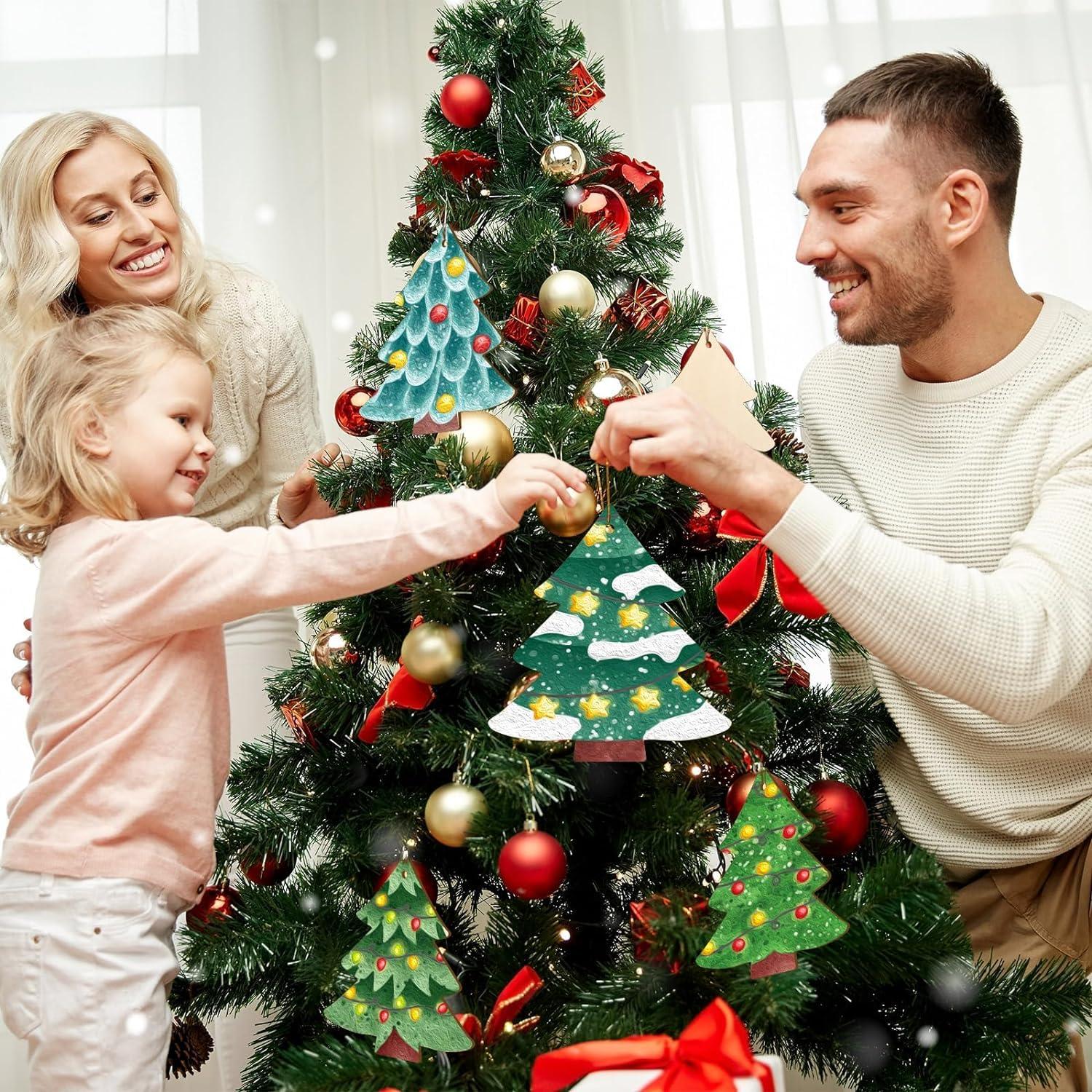 Curious Button 5 Pieces Unfinished Wooden Tree Third Style Hanging Ornament for DIY Home Decoration, MDF Cutouts, Perfect Wooden Cutouts for Home Decor, Charming Wooden Hanging Ornaments (6.7x6.3IN) - Haoser