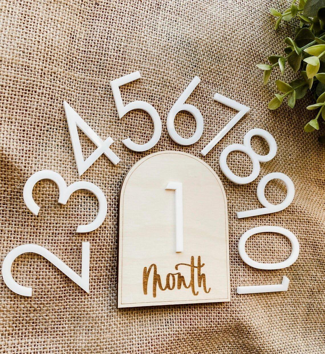 Haoser Wooden Monthly Milestone Discs for Baby Photos/Baby Milestone Cards/New Baby Gift, Baby Shower Gift|Milestone Cards Baby Monthly Milestone Marker Baby Shower Gift-0-12 Numbers -2 Boards - Haoser