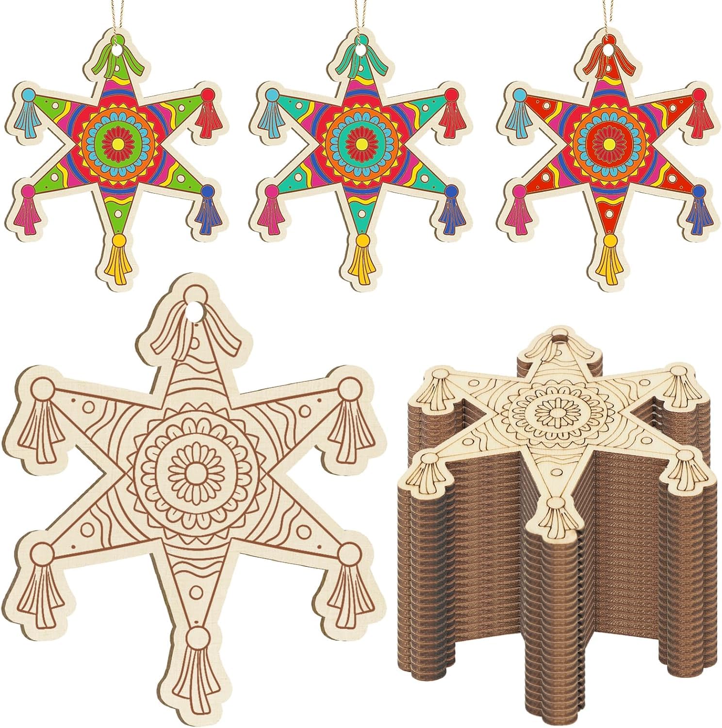 12 Pcs Mini Wooden Cinco De Mayo Cutouts for DIY Craft | Unfinished Mexican Fiesta Theme Shapes for Painting