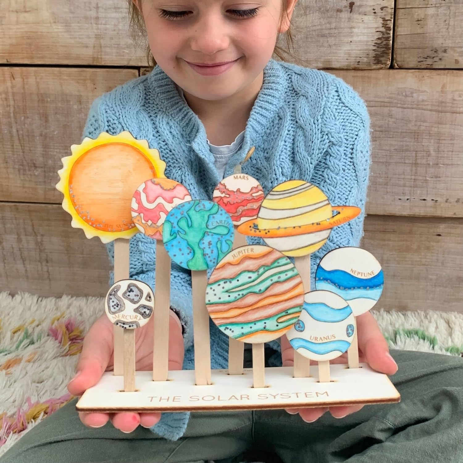 Solar System Wooden Craft Kit for Kids | 9.44 Inch MDF DIY Painting & Learning Kit