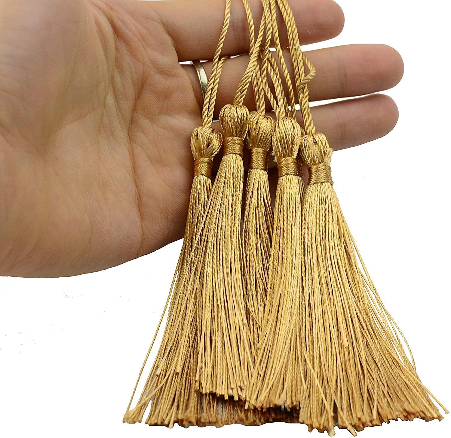 Haoser Golden 50 Psc 13cm/5 Inch Silky Floss Craft Tassels, Handmade Tassel with Loop for Jewelry Making Souvenir, Bookmarks, DIY Craft Accessory - Haoser