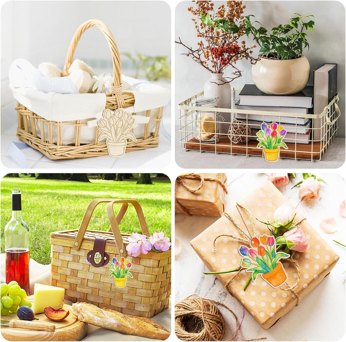24 PCS Wooden Easter Ornaments for DIY Craft | 3.5 Inch Spring Cutouts