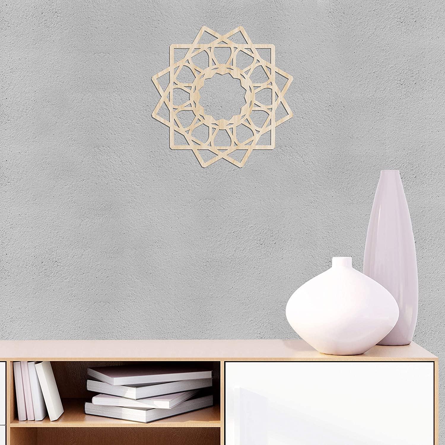 Haoser Mandala Wooden Wall Art, Whirl Look Lattice Abstarct Geometric, Birch Wood Plywood Rustic Wall Art Accent for Hallway Bedroom Living Room Cafes and Offices (Mandala Design-18_30CM) - Haoser