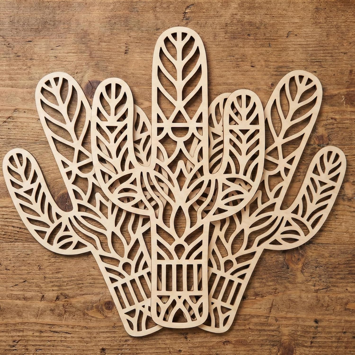 5 Pcs Wooden Cactus Shape Cutouts for DIY Craft | Boho Botanical Cactus