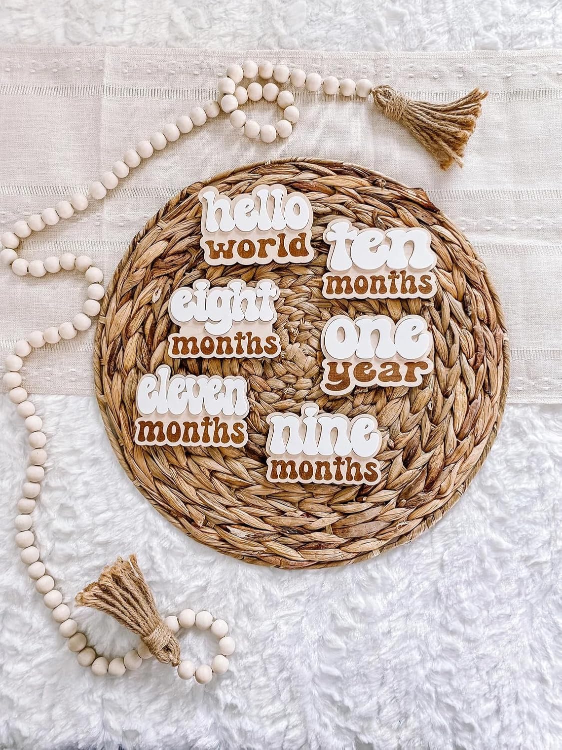 13-Piece Baby Monthly Milestone Markers – 3D Engraved Wood Plaque Set