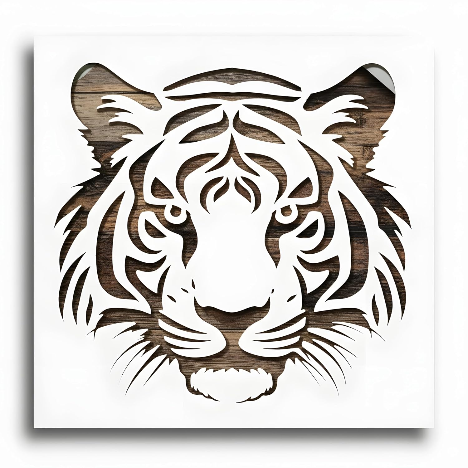Tiger Head Stencil – 10 x 10 Inch Reusable Plastic Template for Painting, DIY Crafts, Wall Art