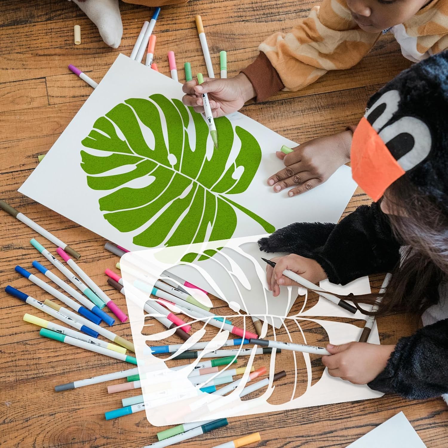 6 Pcs Leaf Stencils for Wall Painting – Tropical Palm Leaf Stencil Set – Reusable Plastic Plant Templates for Home Wall Décor