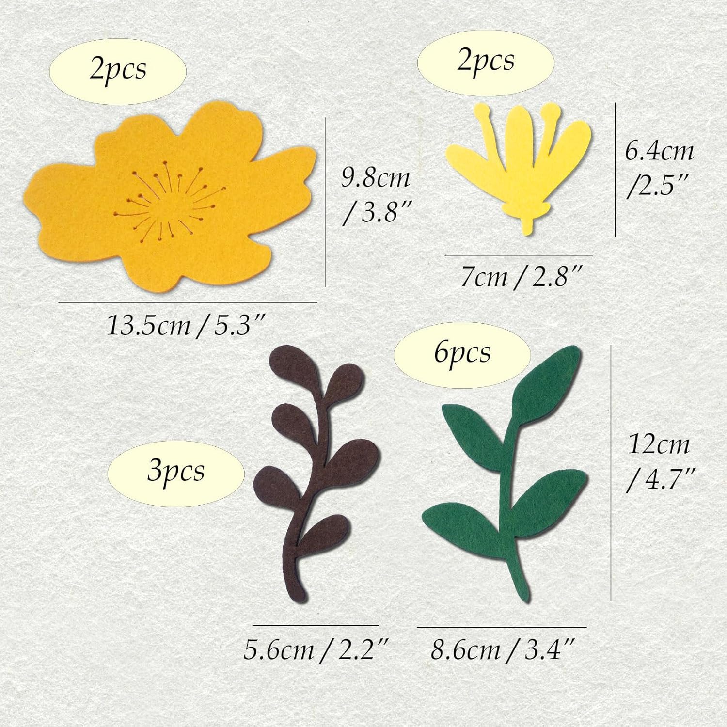 26 Pcs Felt Leaves and Flower Cutouts – Assorted Floral Felt Shapes for Crafts