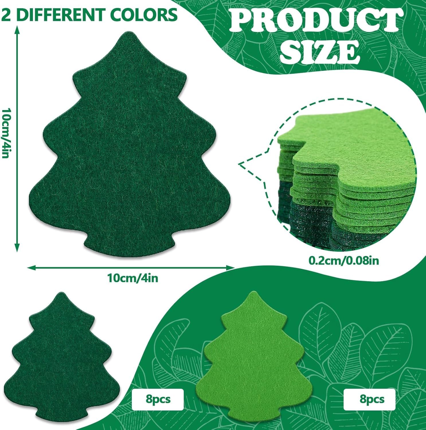 16 Pcs Christmas Tree Felt Coasters – Green Holiday Drink Mats for Tea Coffee Cups, 4 Inch