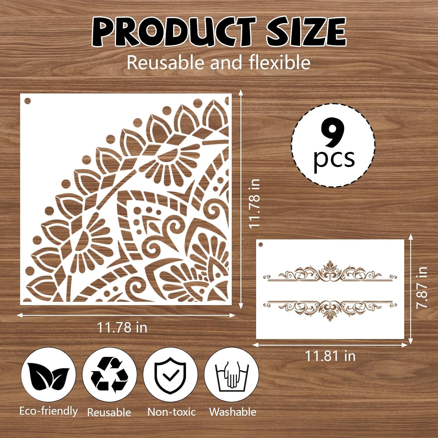9 Pcs Mandala Stencils for Painting Reusable | Large Plastic Templates