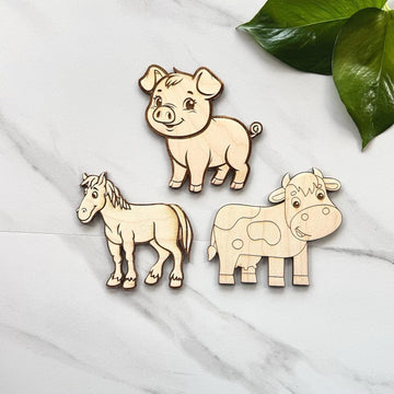 3 Pcs DIY Farm Animal Painting Kit for Kids | 5 Inch MDF Wooden Craft Shapes | Art & Craft Kit