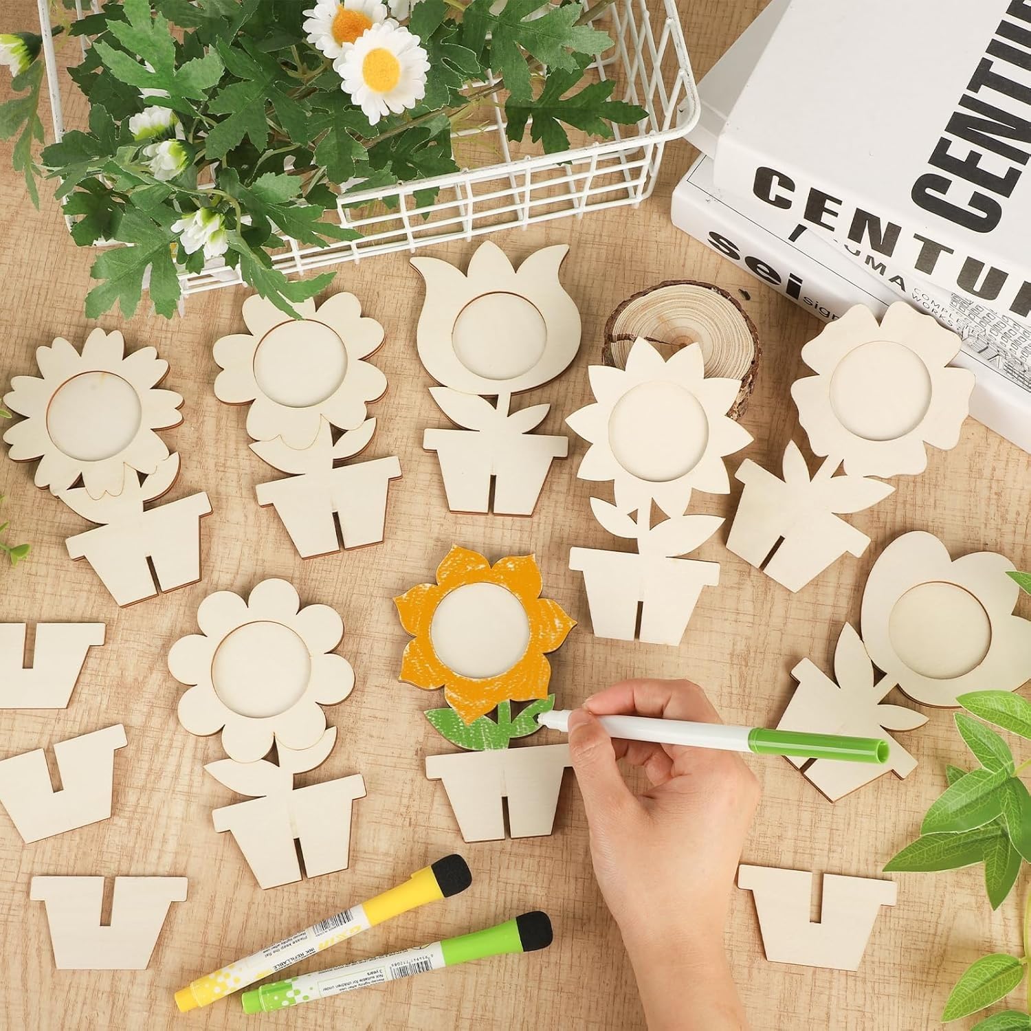 8 Pcs Wooden Flower Picture Frame Craft Kit | 3D Spring Flower Cutouts