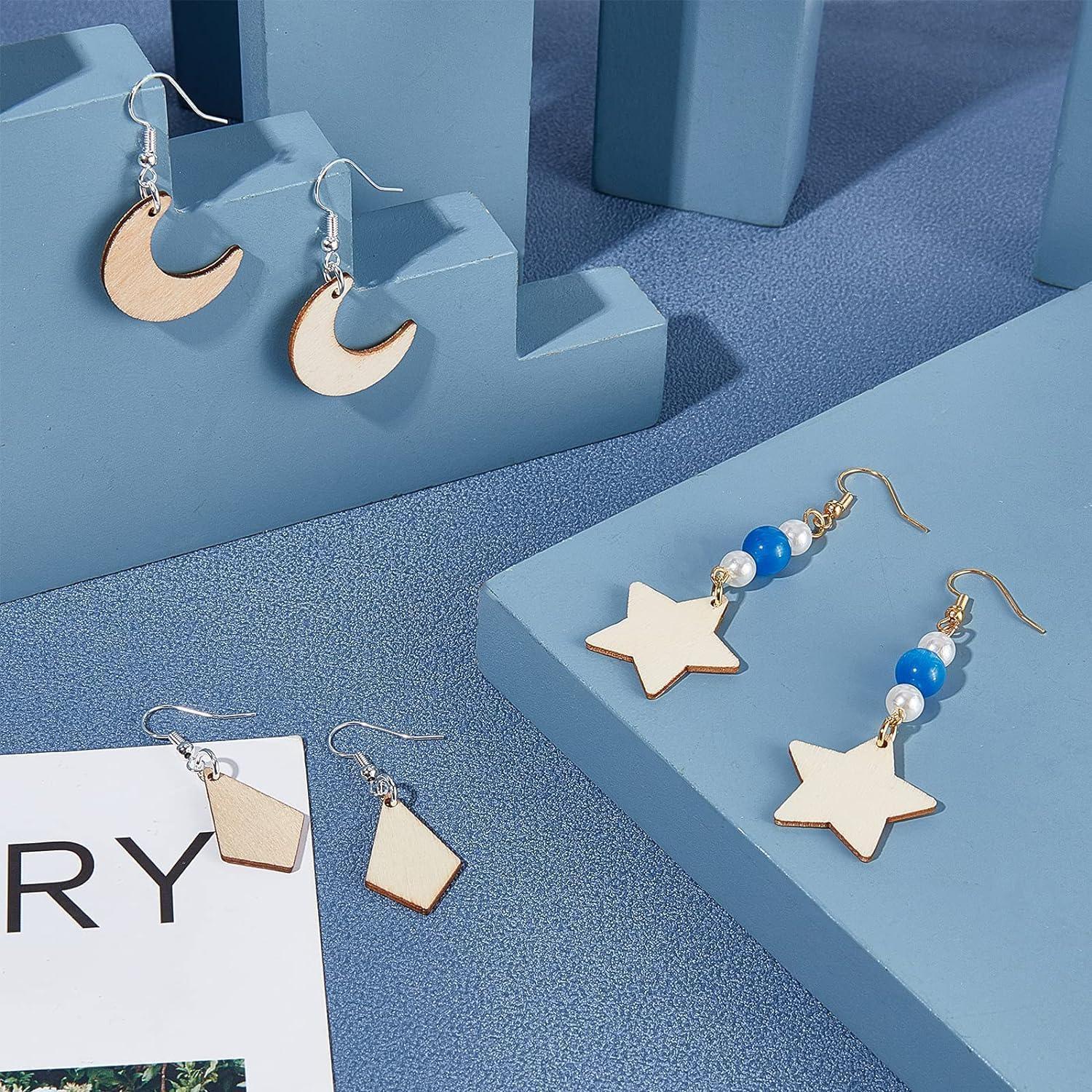 Haoser 8 Styles Wood Blank Earrings Kit-Unfinished Blank Wooden Earrings for Women Jewelry Making and DIY Crafts -Pack of 80 Wood Pendants Mix Shapes for Earring Necklace Jewelry DIY Craft Making - Haoser