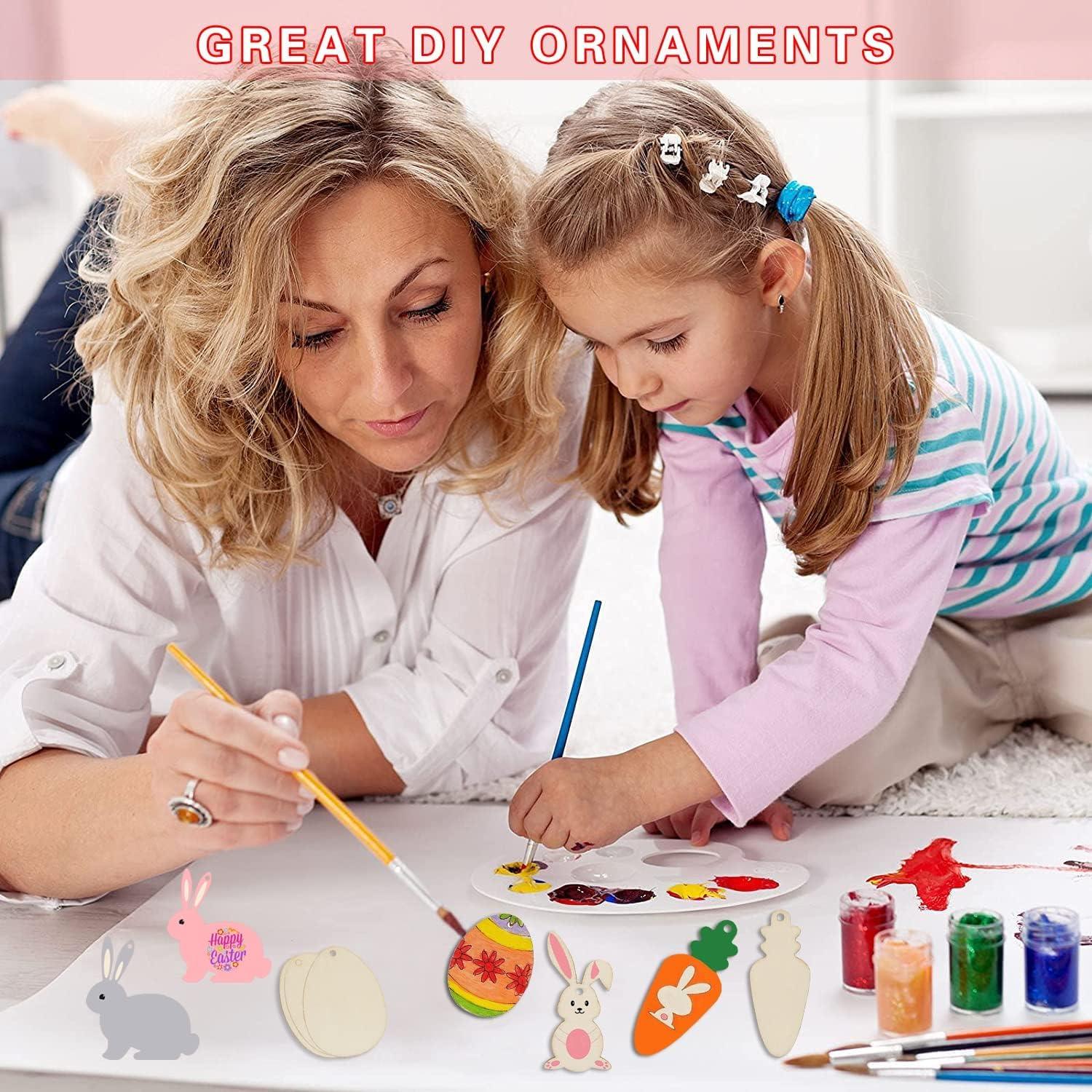 Haoser 20 Pieces Easter Wooden Ornaments Unfinished Wood Easter Egg Bunny Carrot Cutouts Blank Wooden Carrot Egg Rabbit Hanging Ornaments Carrot Shaped Wood DIY Crafts for Easter DIY Projects - Haoser