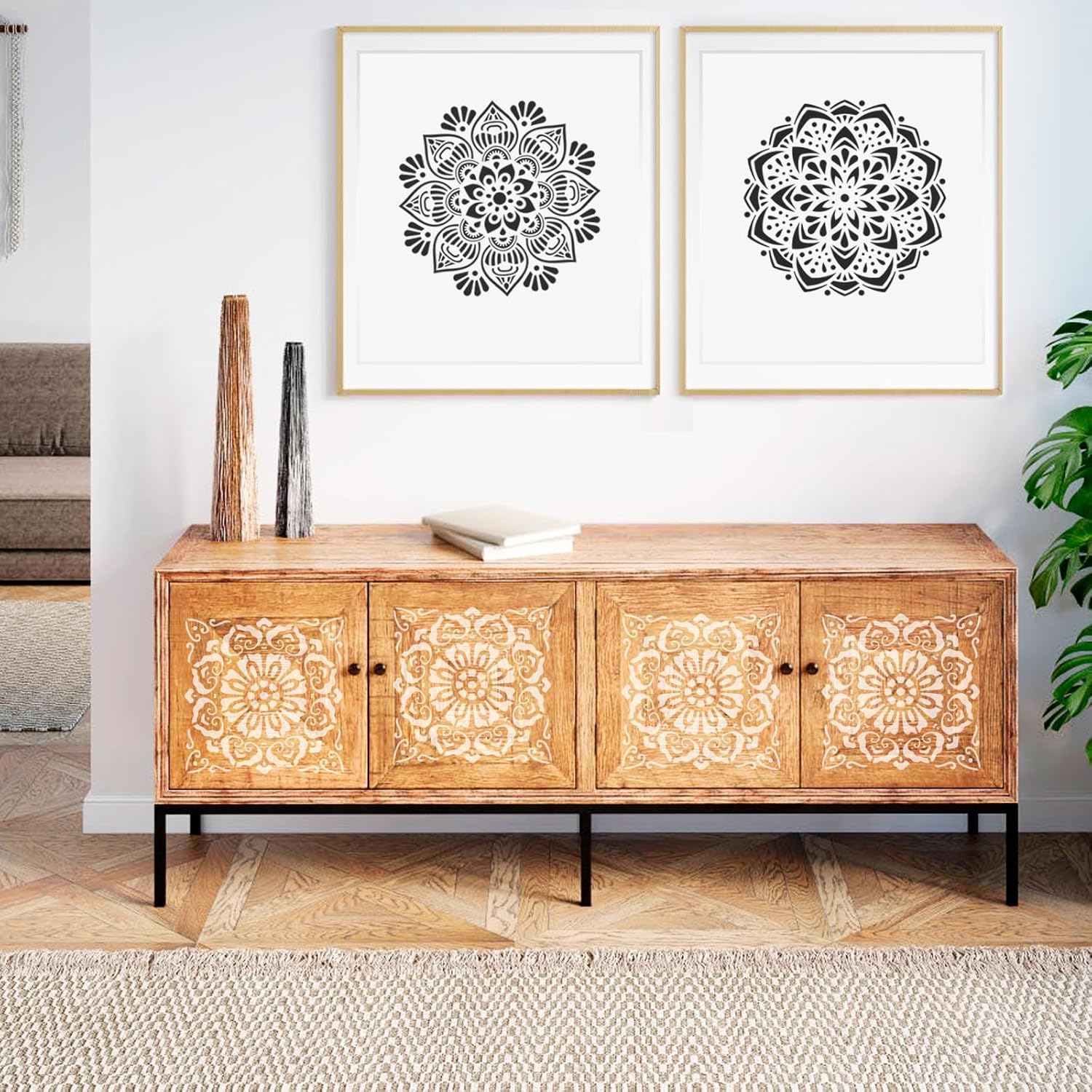 4 Pcs Large Mandala Stencils for Painting – Reusable DIY Craft Templates, Floral and Flower Stencil Designs for Wall