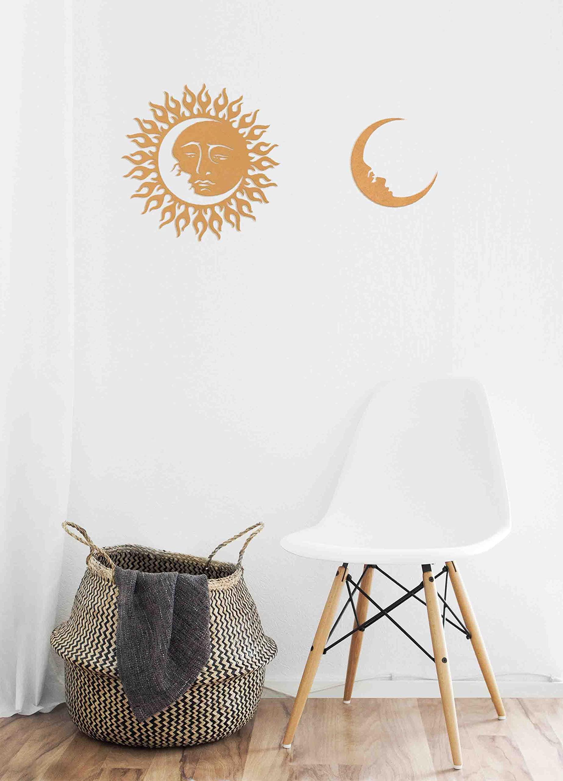 Haoser 10 inch Sun and Moon Face Wall Decor Sacred Geometry Wall Art, Pine MDF Wooden Wall Art Yoga Wall Art D?cor - Haoser