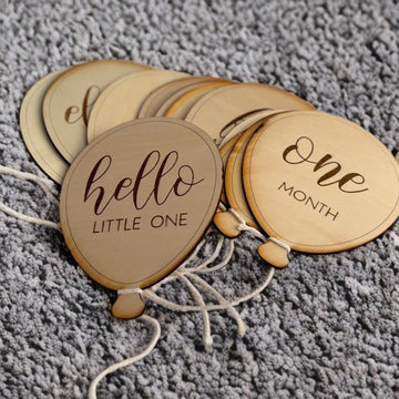 Wooden Baby Monthly Milestone Markers Balloon Shape | Newborn Photo Props
