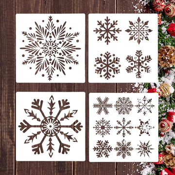 4 Pcs Christmas Snowflake Stencils | Reusable Plastic Winter Snowflake Templates for Crafts
