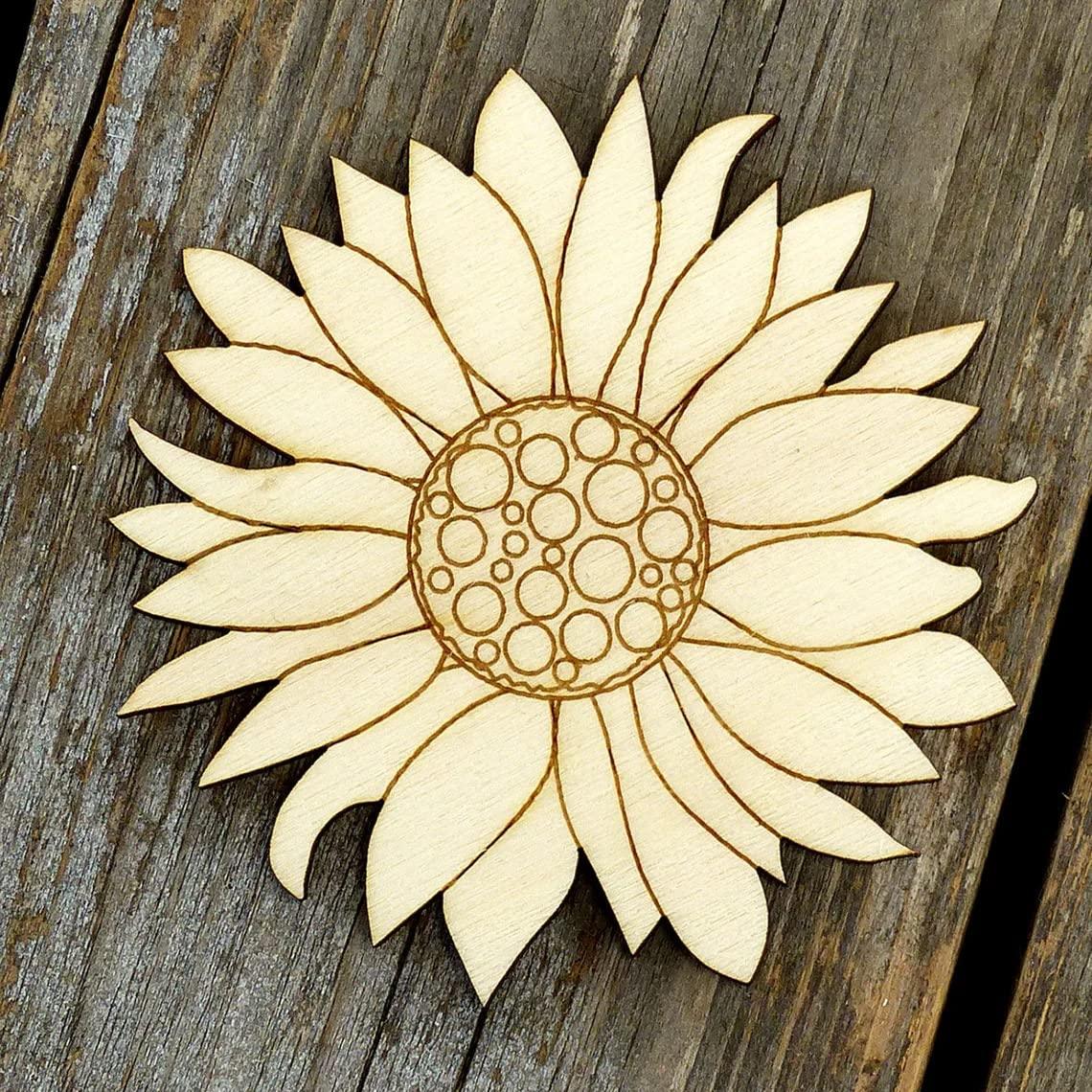 Haoser Unfinished Sunflower Wood Cutout Sunflower Sign Cutouts Sunflower Wood Door Hanger with Natural Rope for DIY Painting Hanging Welcome Sign Spring Summer Home Decoration , 2inch Pack of 20 - Haoser