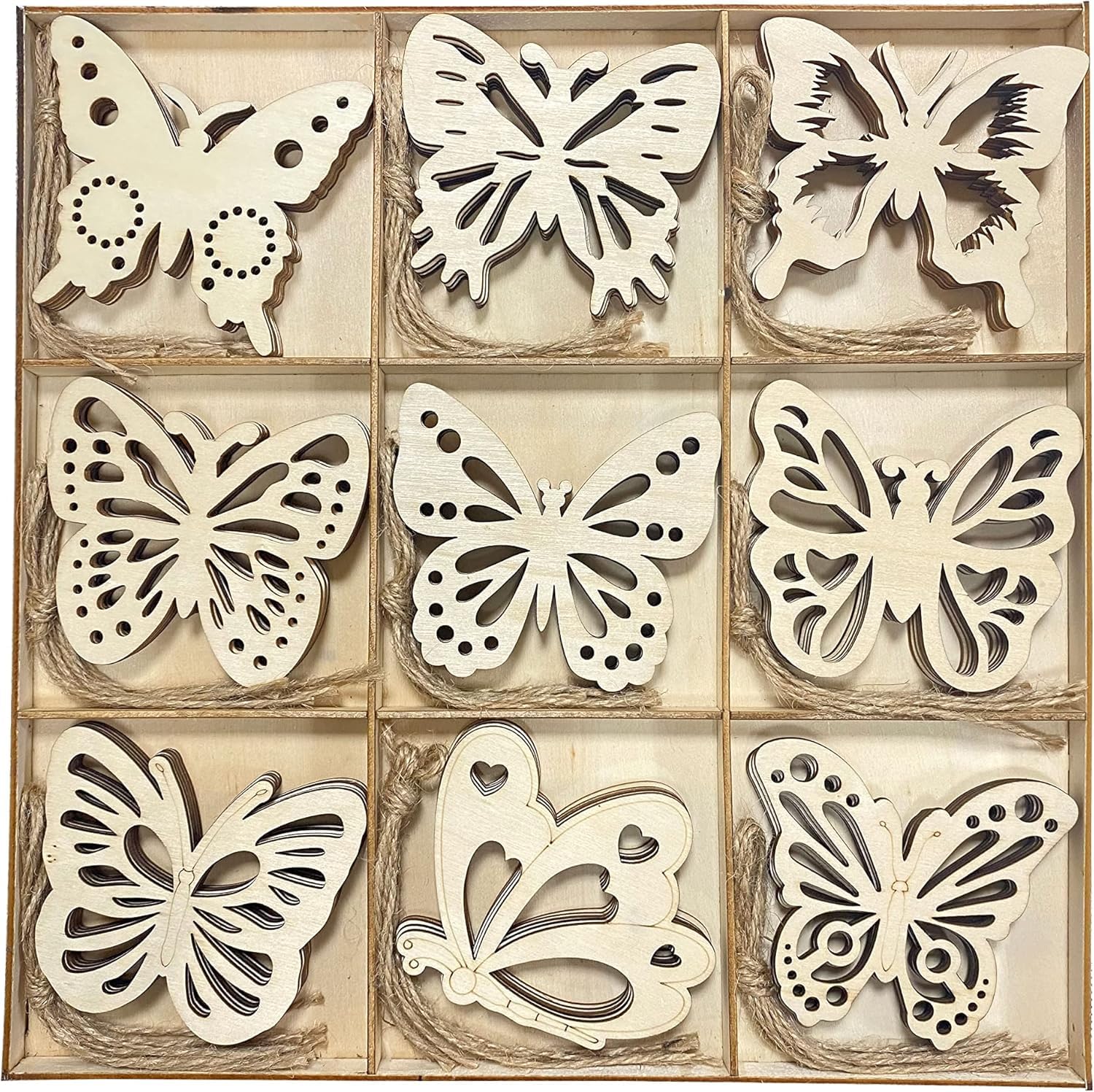 27 Pcs Wooden Butterfly Cutouts for DIY Crafts Unfinished MDF Butterfly Shapes, 3.5 Inch Kids Art Projects