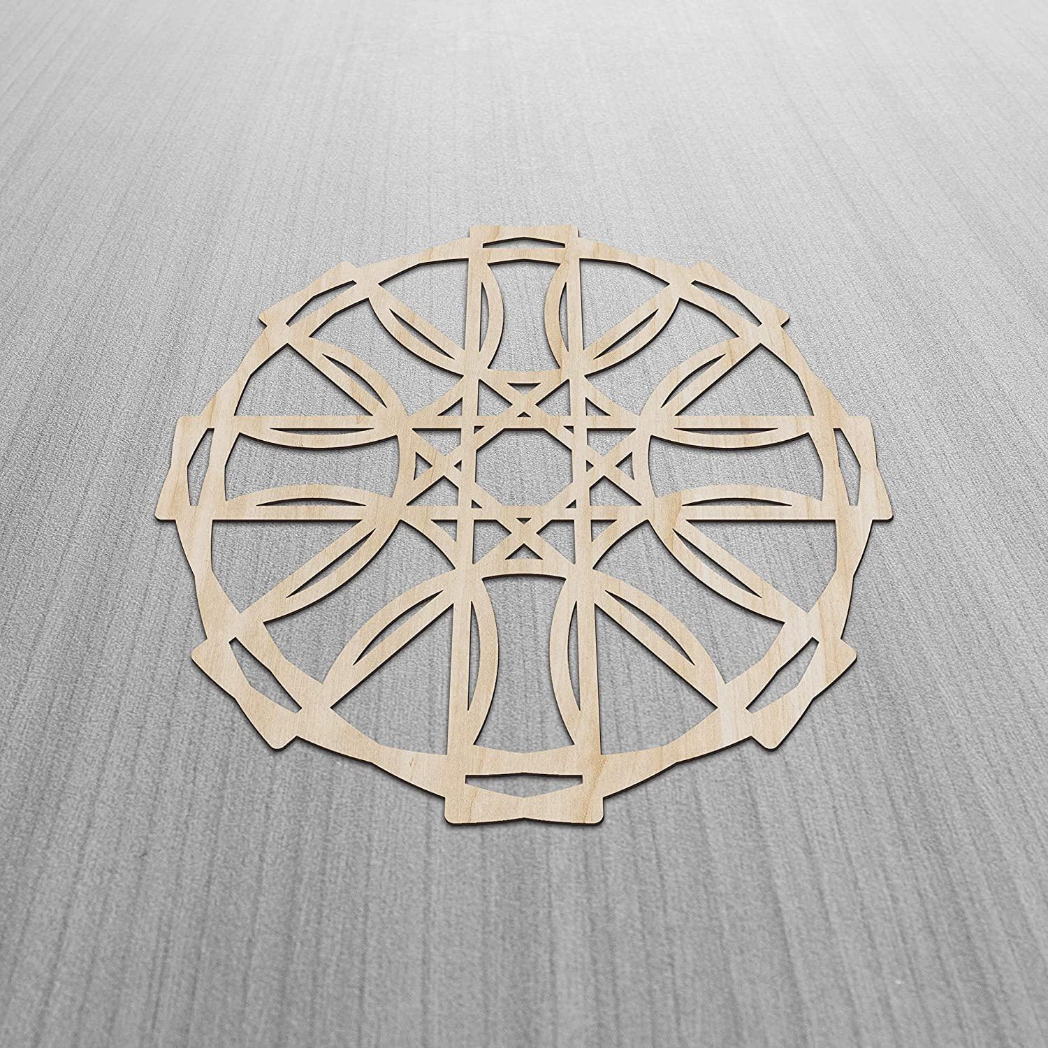 Haoser Mandala Wooden Wall Art, Whirl Look Lattice Abstarct Geometric, Birch Wood Plywood Rustic Wall Art Accent for Hallway Bedroom Living Room Cafes and Offices (Mandala Design-24_30CM) - Haoser