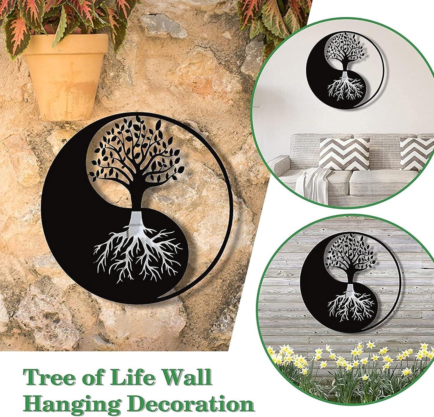 Curious Button Wall Hanging Art Beautiful Design Wooden Wall Tree of Life Art Shape Decor for Living Room, Bedroom, Hallway Decor Kitchen Wall Ornament (28cm) - Haoser