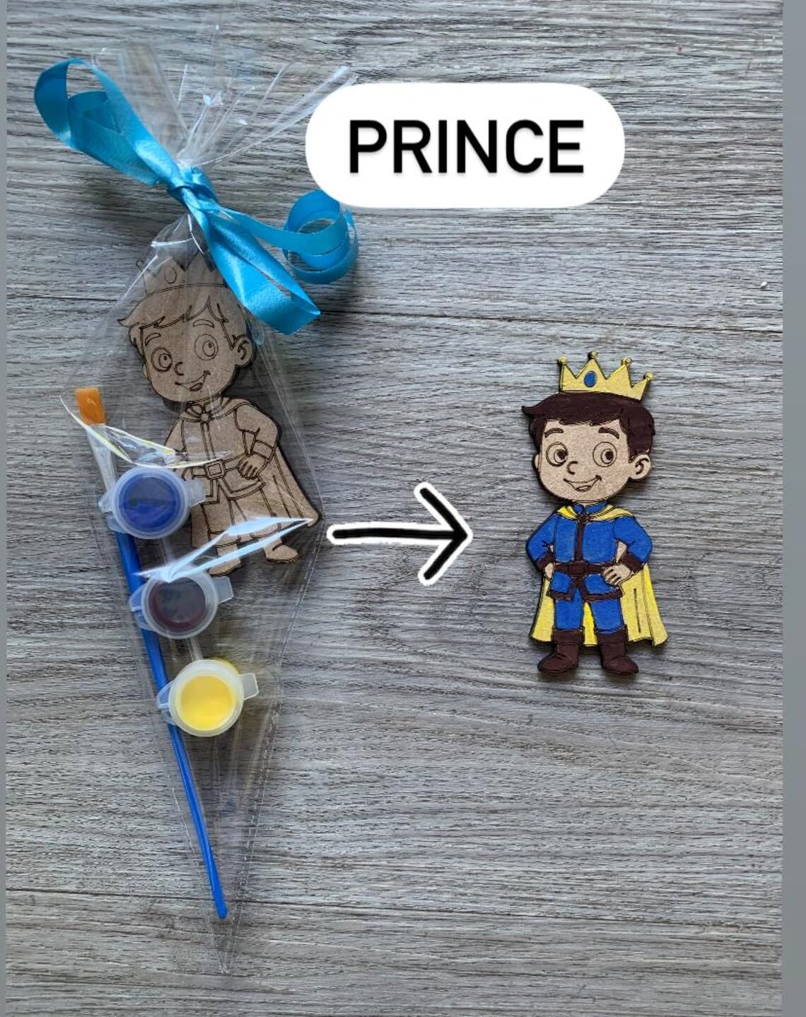Pack of 4 Paint Your Own Princess or Prince Cone Kit | DIY Party Bag Filler | Return Gift for Kids | Princess Birthday Favour | Wooden MDF Craft Set with Paints & Brush | 4 Inch