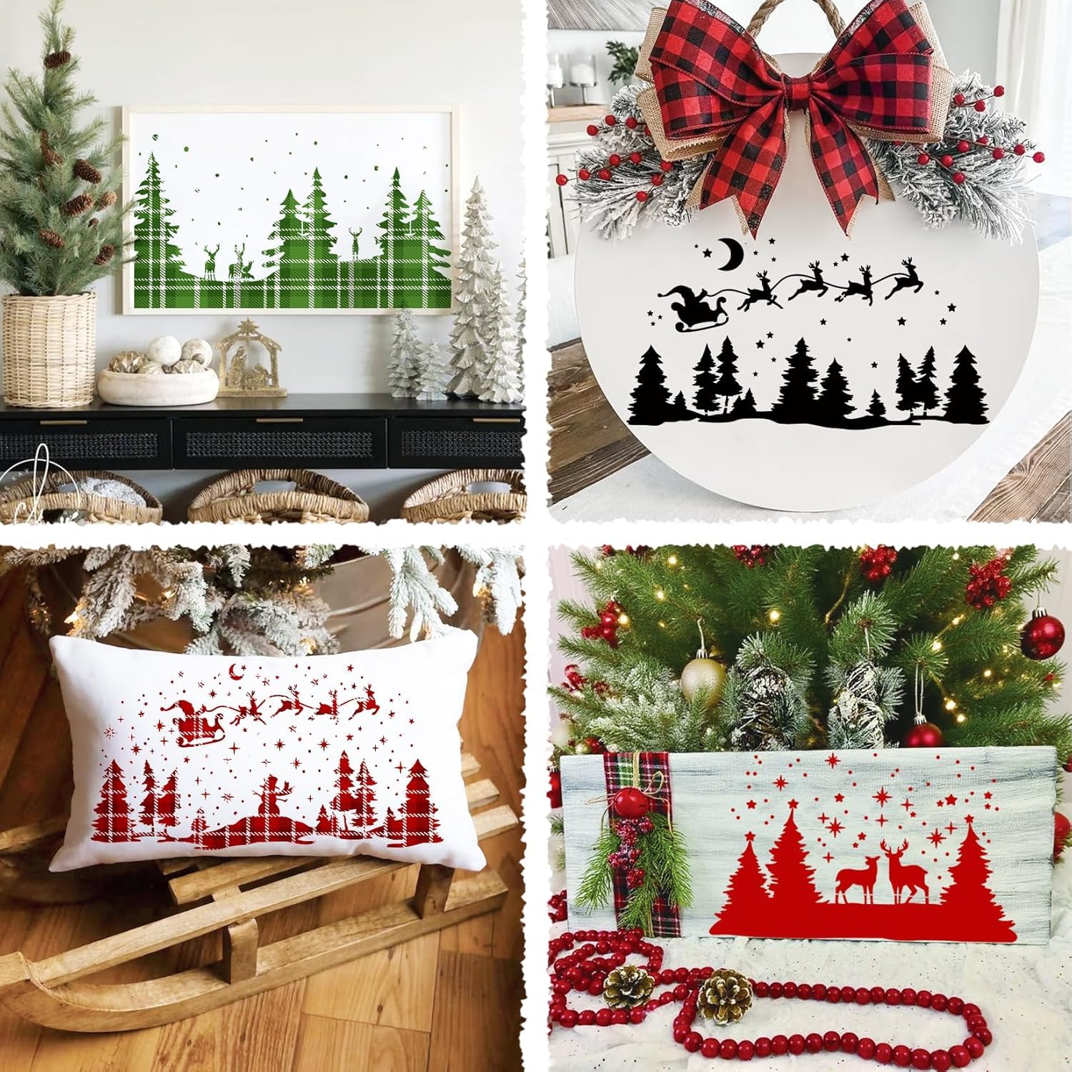 6 Pcs Christmas Window Stencils | Reusable Winter Scene, Forest Pine & Reindeer Templates