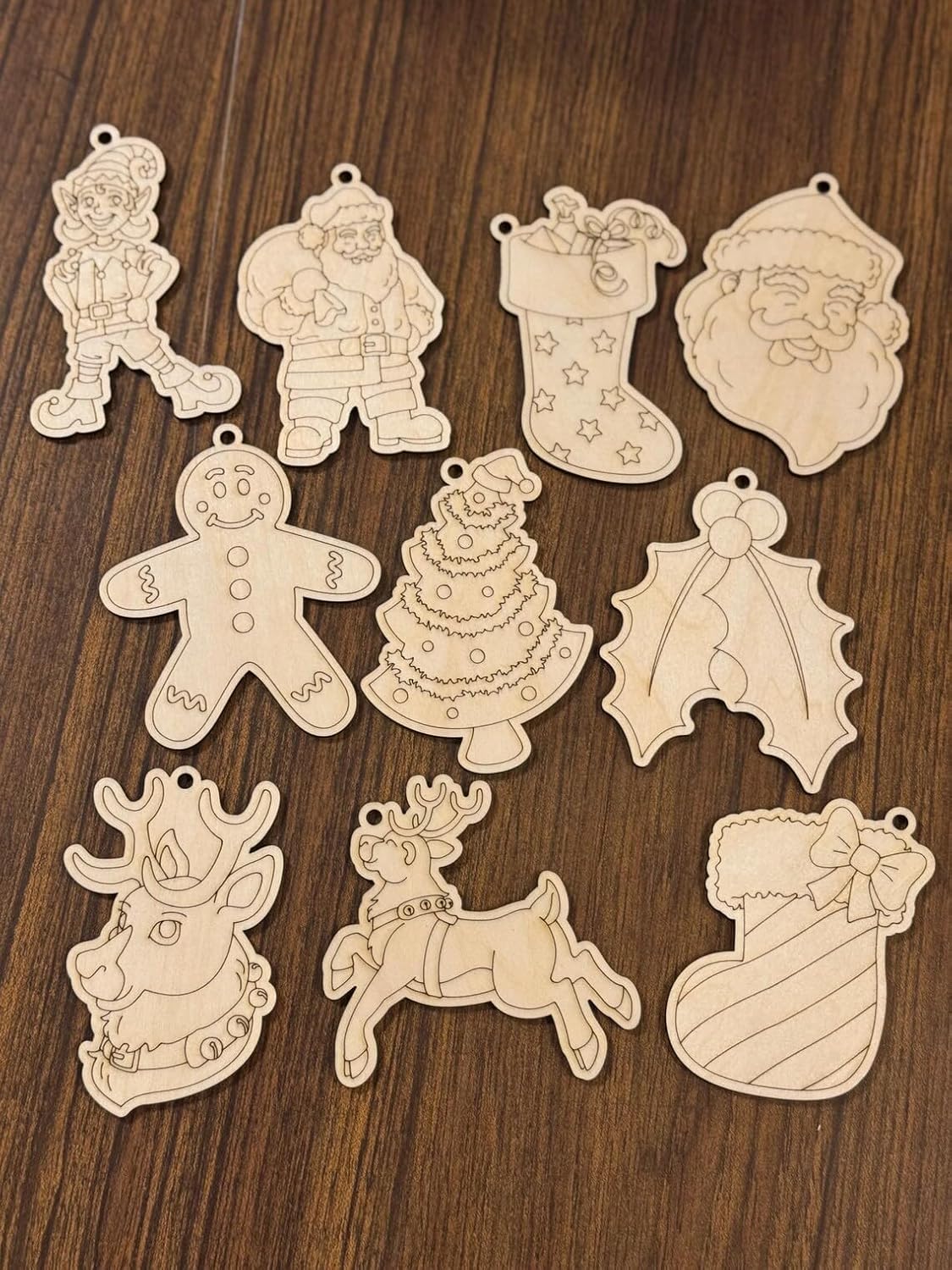 Pack of 10 Wooden Christmas Ornament Blanks | 4 Inch Unfinished Holiday Ornaments for Kids Crafts | DIY Paintable Xmas Tree Decorations | Wood Christmas Craft Kit