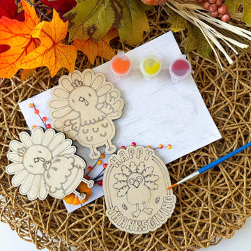 3 Pcs Thanksgiving Turkey Wooden Craft Kit | 3.5 Inch MDF DIY Painting Shapes