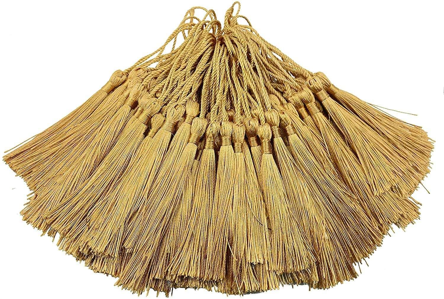 Haoser Golden 50 Psc 13cm/5 Inch Silky Floss Craft Tassels, Handmade Tassel with Loop for Jewelry Making Souvenir, Bookmarks, DIY Craft Accessory - Haoser