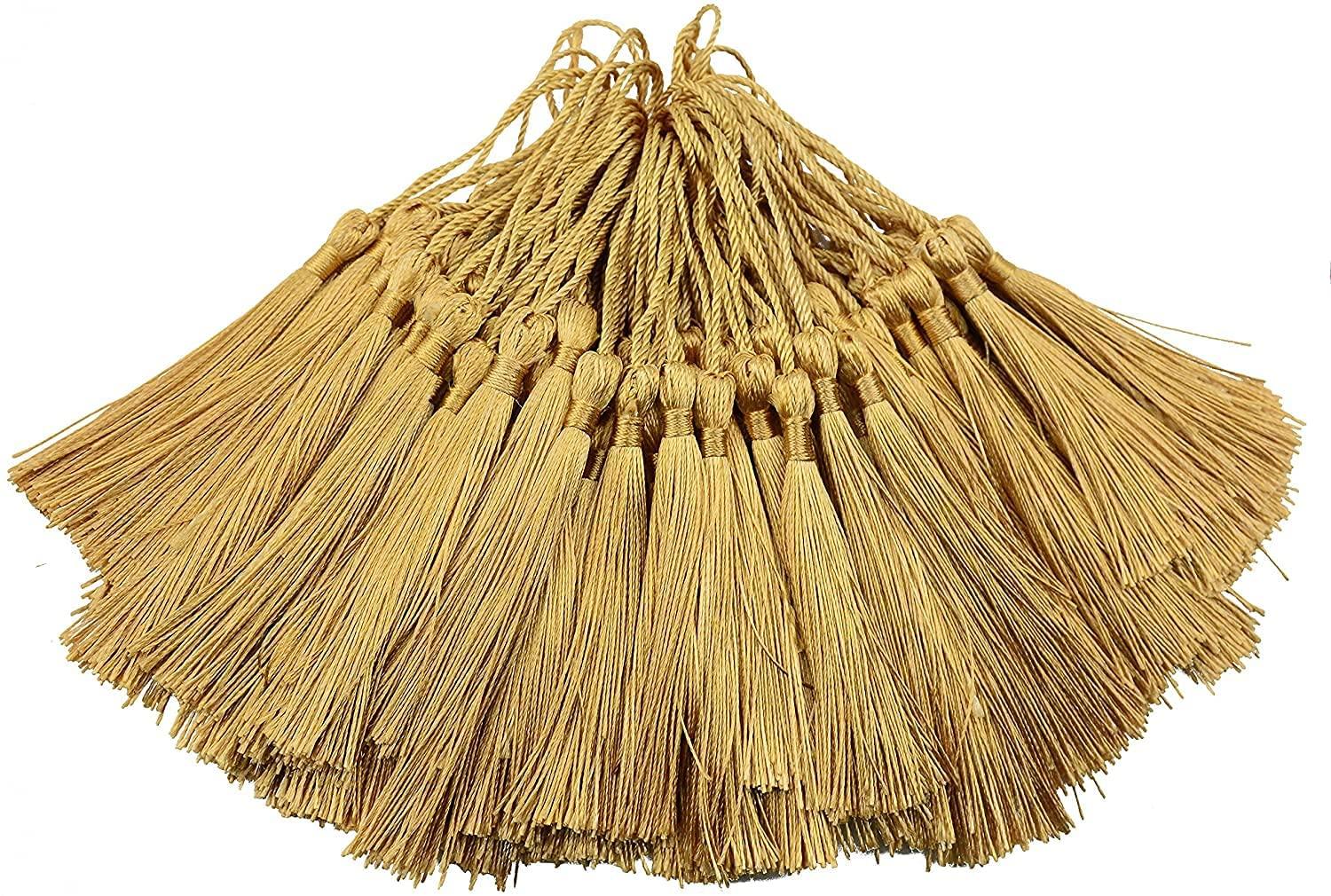 Haoser Golden 50 Psc 13cm/5 Inch Silky Floss Craft Tassels, Handmade Tassel with Loop for Jewelry Making Souvenir, Bookmarks, DIY Craft Accessory - Haoser