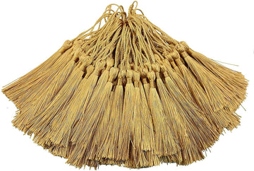 Haoser Golden 50 Psc 13cm/5 Inch Silky Floss Craft Tassels, Handmade Tassel with Loop for Jewelry Making Souvenir, Bookmarks, DIY Craft Accessory - Haoser