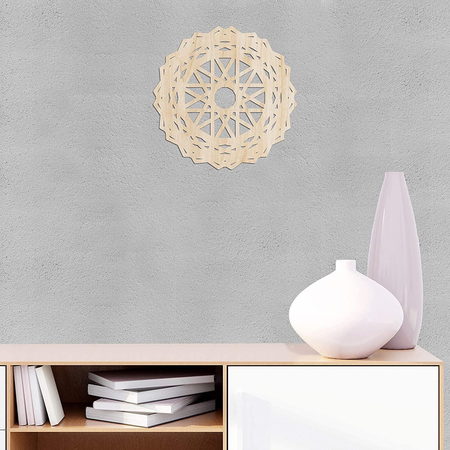 Haoser Mandala Wooden Wall Art, Traditional Star Ornament Polygonal Details, Birch Wood Plywood Rustic Wall Art Accent for Hallway Bedroom Living Room Cafes and Offices (Mandala Design-7_30CM) - Haoser
