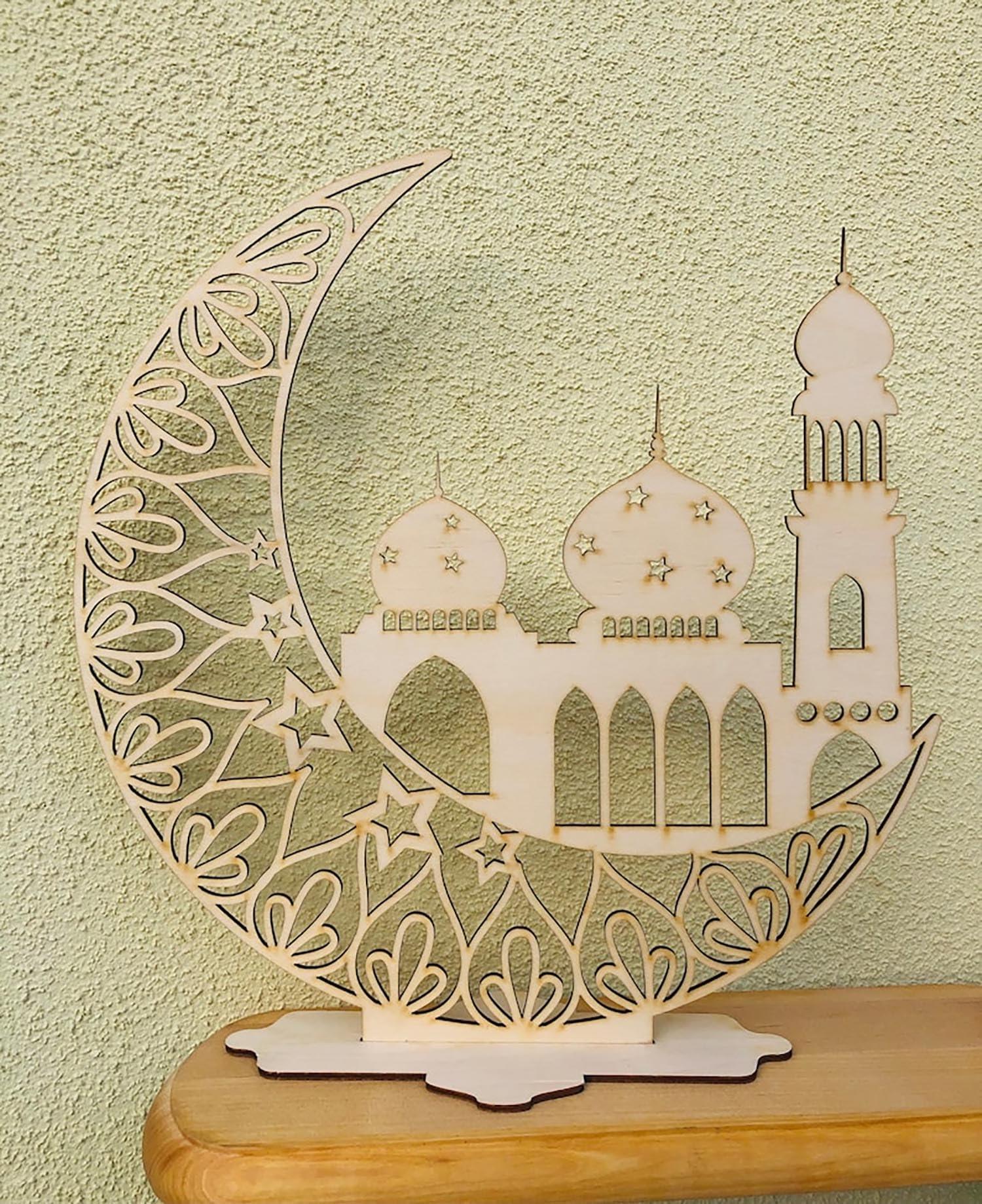 Curious Button Beautiful Wooden Masjid Table Decor for Ramadan Gifts, Tabletop Display, Ramadan Decor, Wooden Cutouts, Eid Decoration, MDF Home Decor (25cm) - Haoser