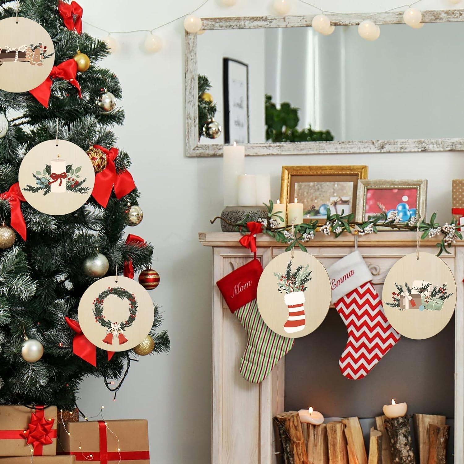 Curious Button 5 Pieces Unfinished Wooden Round Style Hanging Ornament for DIY Home Decoration, MDF Cutouts, Perfect Wooden Cutouts for Home Decor, Charming Wooden Hanging Ornaments (7x7IN) - Haoser