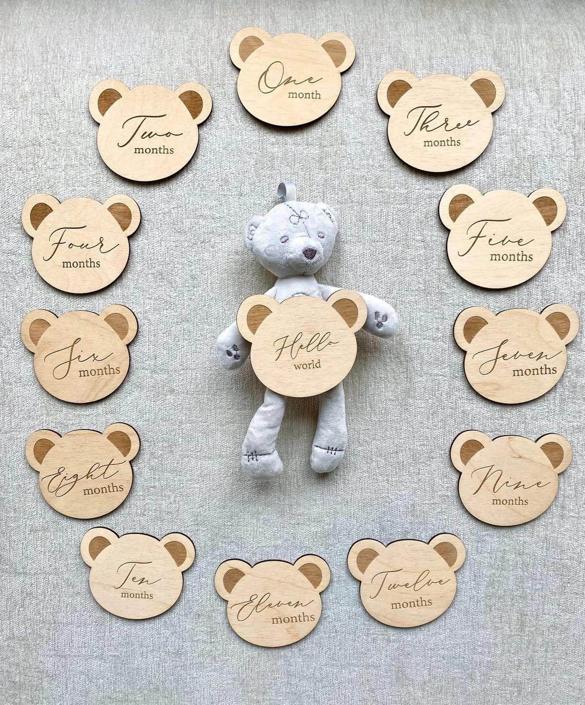 Haoser Teddy Bear Milestone Cards, Wooden Milestone Cards, Milestone, First Baby Milestones, Baby Shower Gift, Gender Neutral Gift - Haoser