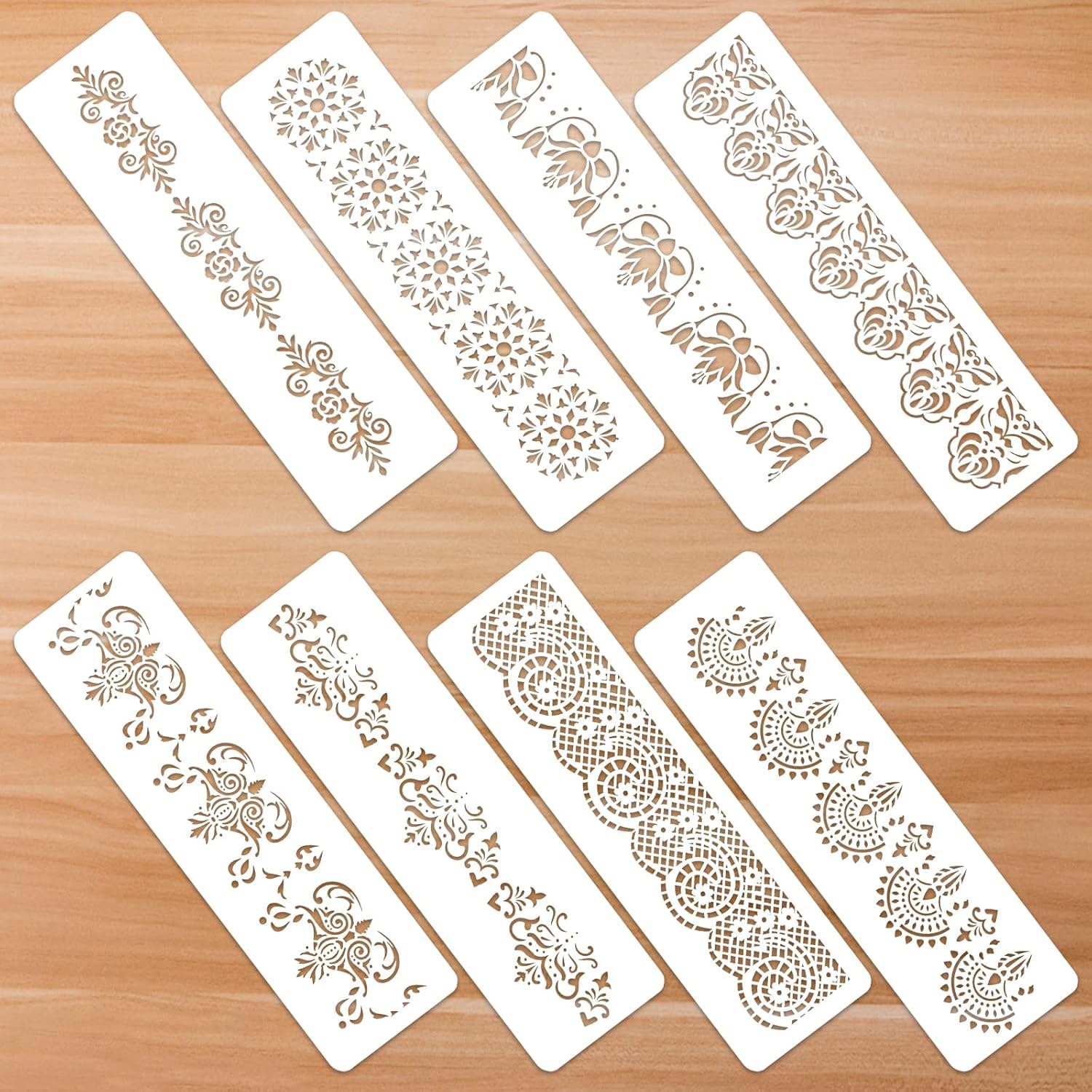 8 Pcs Flower Border Stencils – Ornate Mandala Stencil Set for Painting